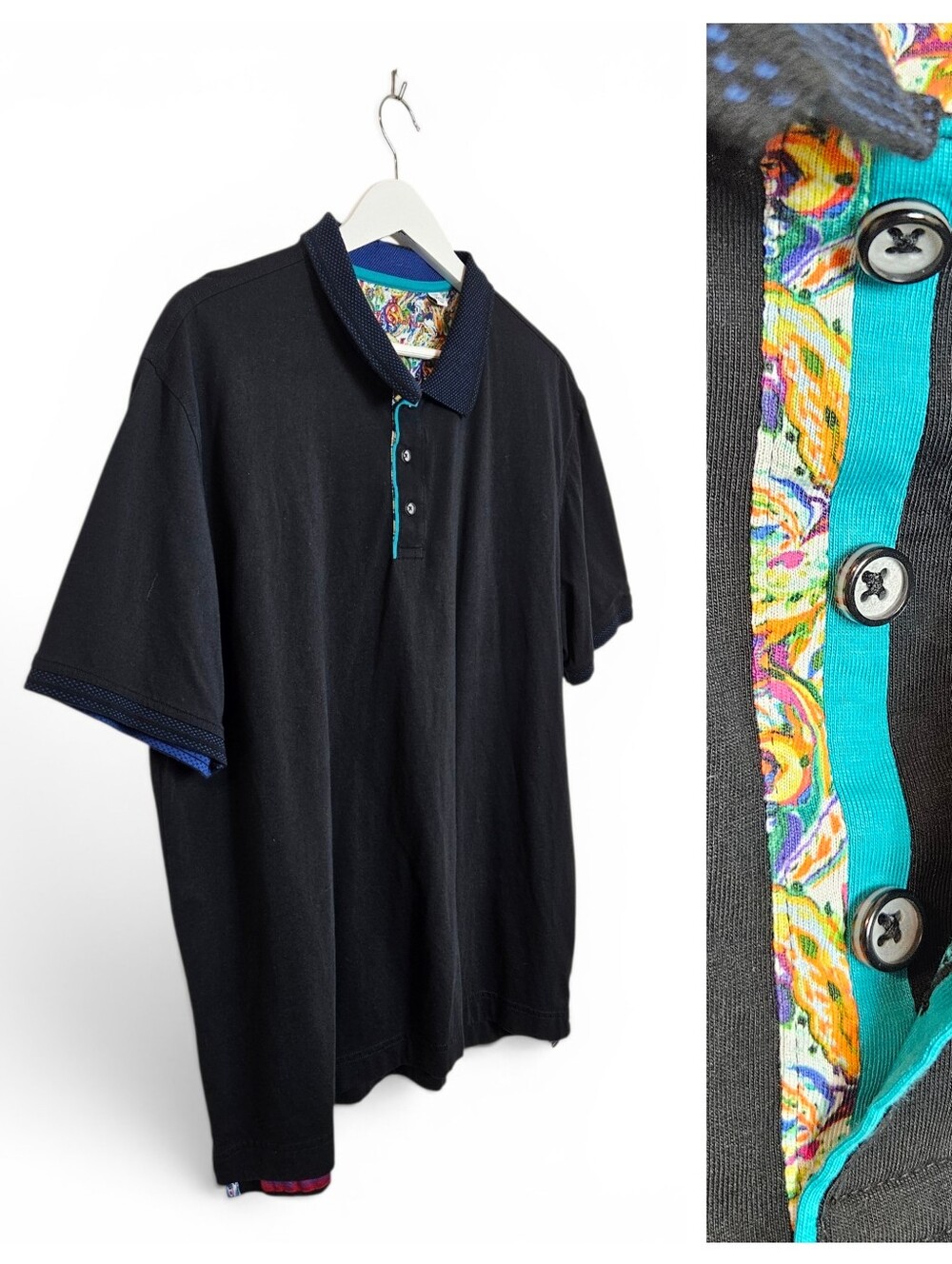 Robert Graham Polo Shirt Mens 2XL Knowledge Wisdom Truth Black Navy Paisley